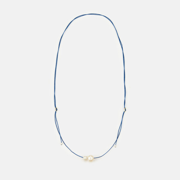 Silver 925 “duoluce” Necklace With White Pearls 5,5-6mm and 8-8,5mm with ocean blue cord