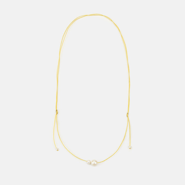 Silver 925 “duoluce” Necklace With White Pearls 5,5-6mm and 8-8,5mm with yellow cord