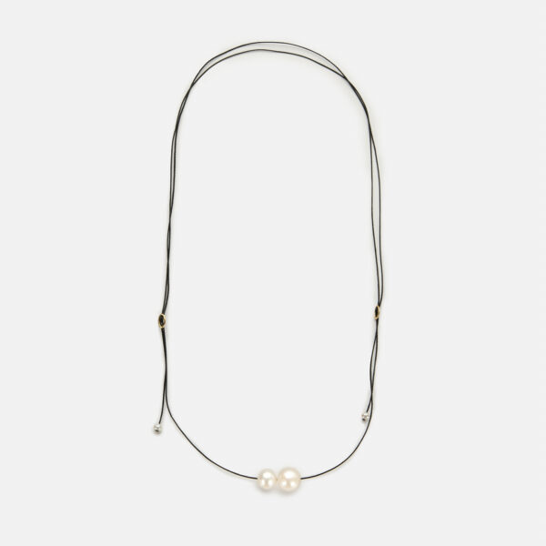 Silver 925 “duoluce” Necklace With White Pearls 5.5-6mm and 8-8.5mm with black cord