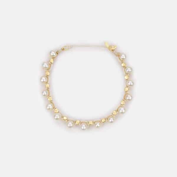 Limited Edition! Lunar Orbit embroidered moon gold colored bracelet with white freshwater pearls 5-5.5mm, inspired from rockstars
