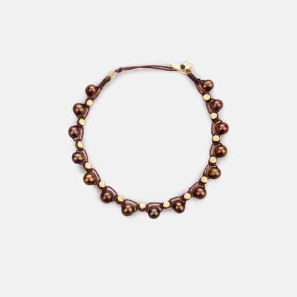Special Edition! Lunar Orbit embroidered moon gold colored bracelet with chocolate freshwater pearls 5mm, inspired from rockstars