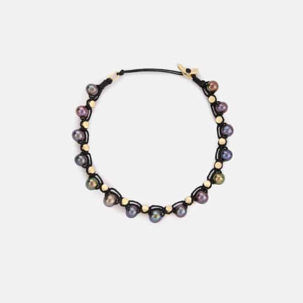 Special Edition! Lunar Orbit embroidered moon gold colored bracelet with dark grey freshwater pearls 5-5.5mm, inspired from rockstars
